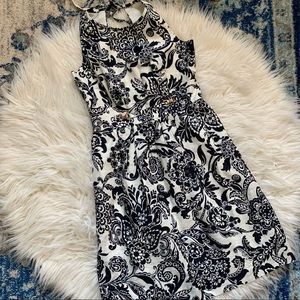 Eliza J navy white floral paisley linen dress